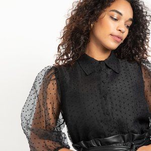 Eloquii Swiss Dot Puff Sleeve Black Top Size 20
